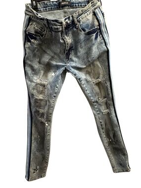 Distressed Men's Stripe Jeans